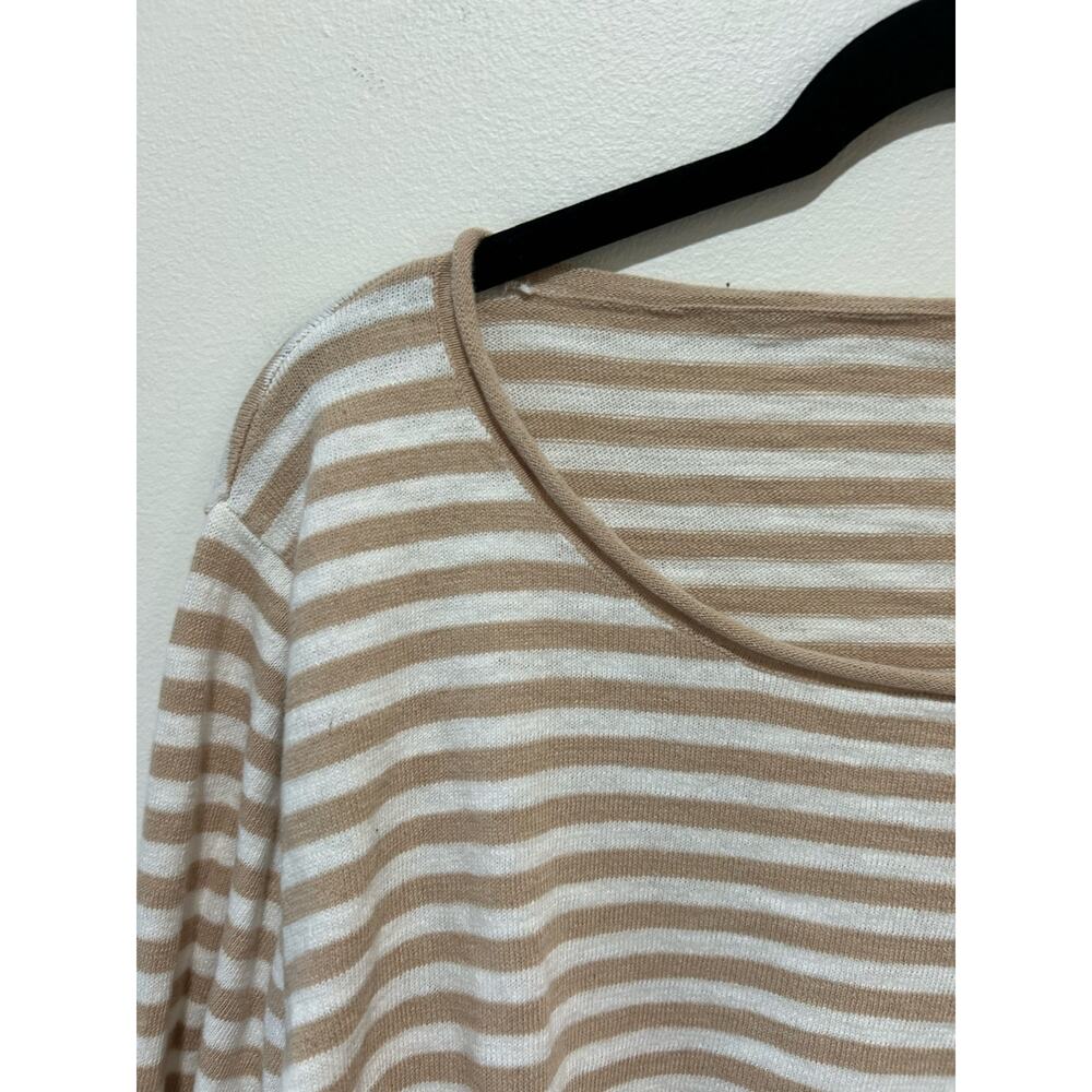 J. Crew tan white striped knit sweater womens XL round neck light weight - Picture 2 of 8